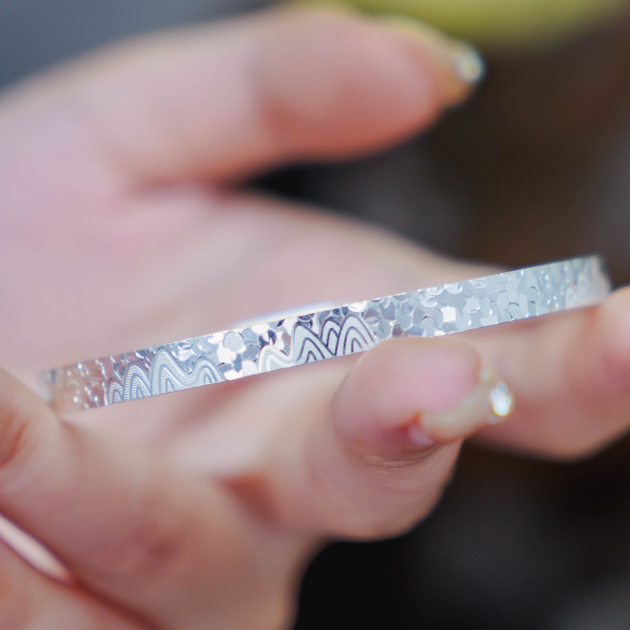 足银手镯 碎冰冰 银手镯 百搭足银手镯