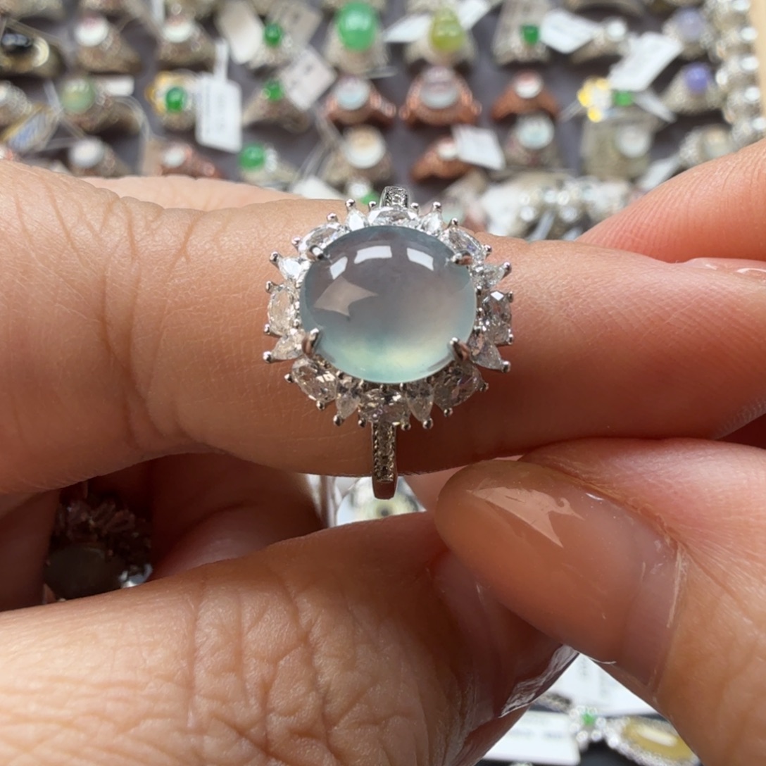 翡翠银S925镶嵌戒指8015