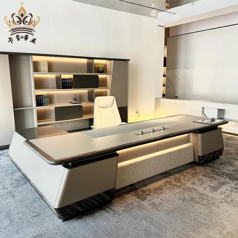 2025新款办公室老板桌总裁桌高档轻奢高级感黑檀3.6m董事长办公桌