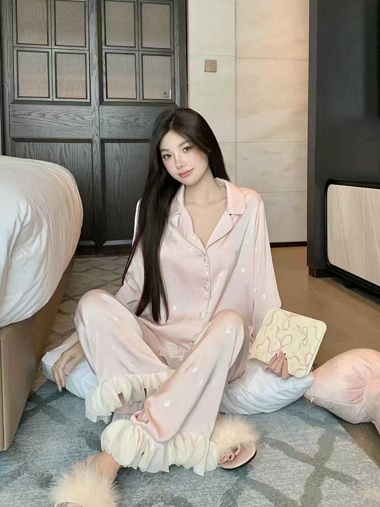 2025春季光影高级感睡衣透气亲肤舒适女长袖长裤套装