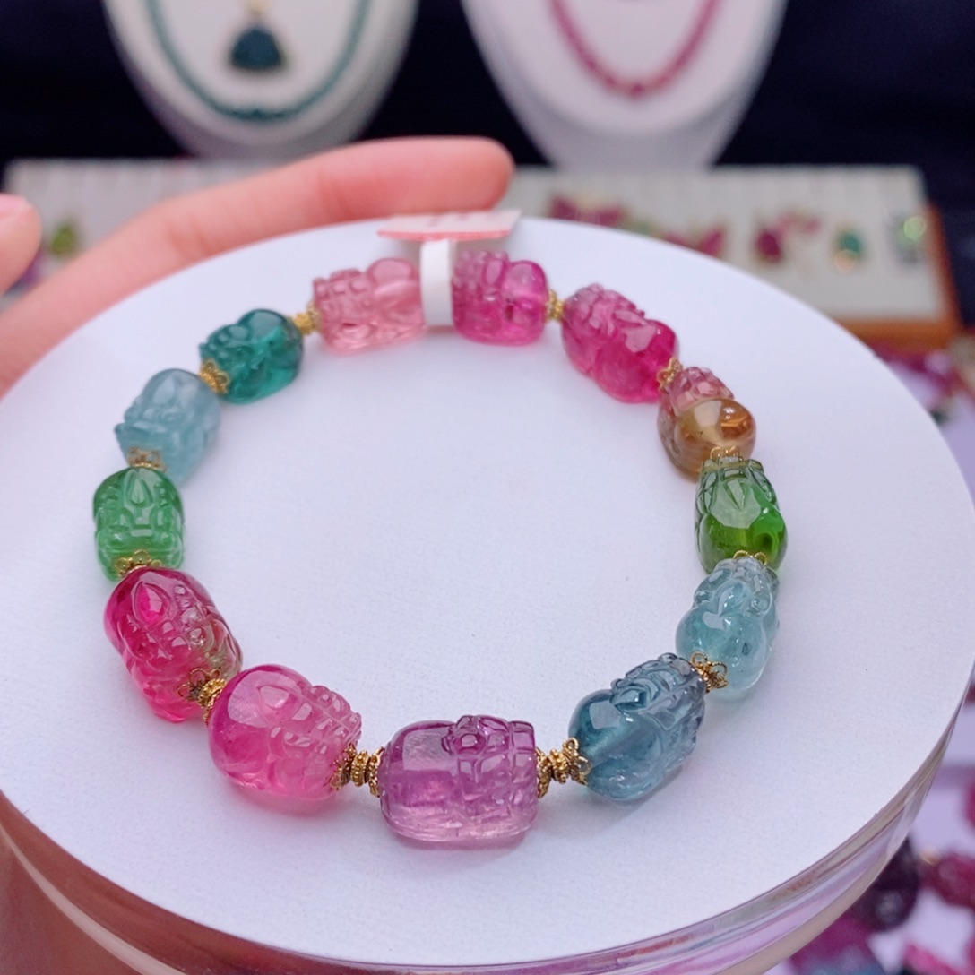 18K金镶嵌手链碧玺貔貅手链yy