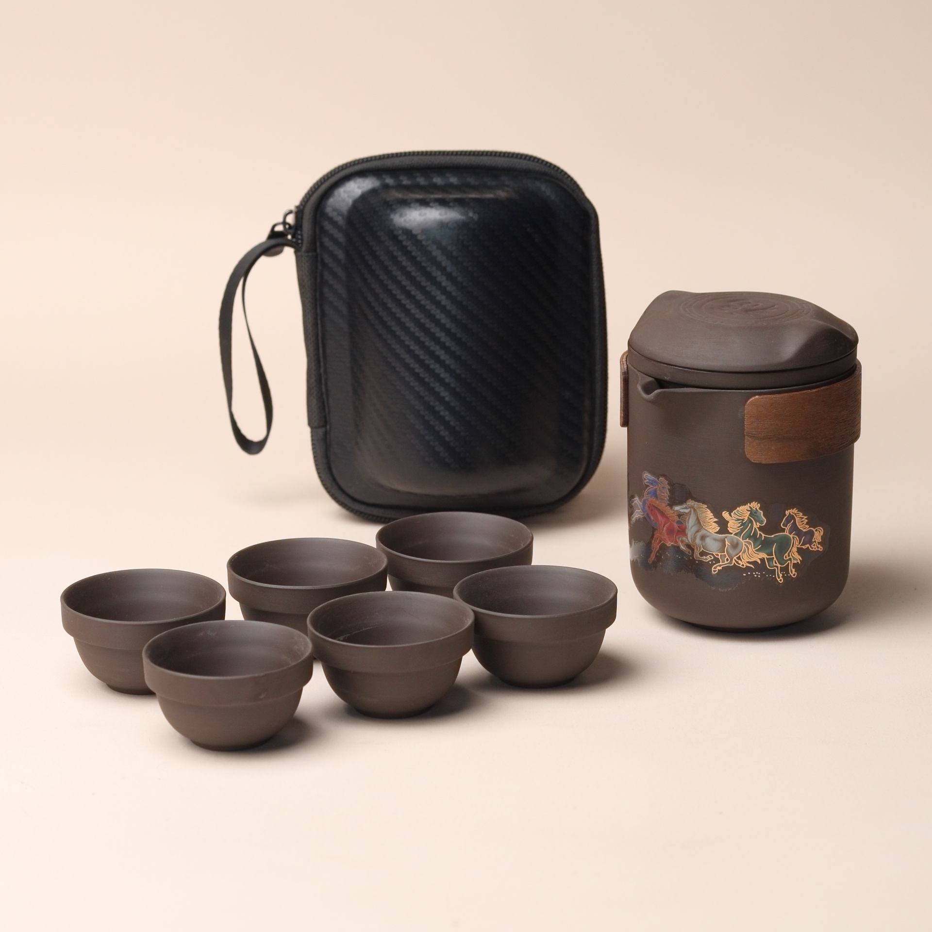 旅行茶具便携包户外紫砂陶瓷泡茶杯250毫升一壶六杯变色紫砂套装