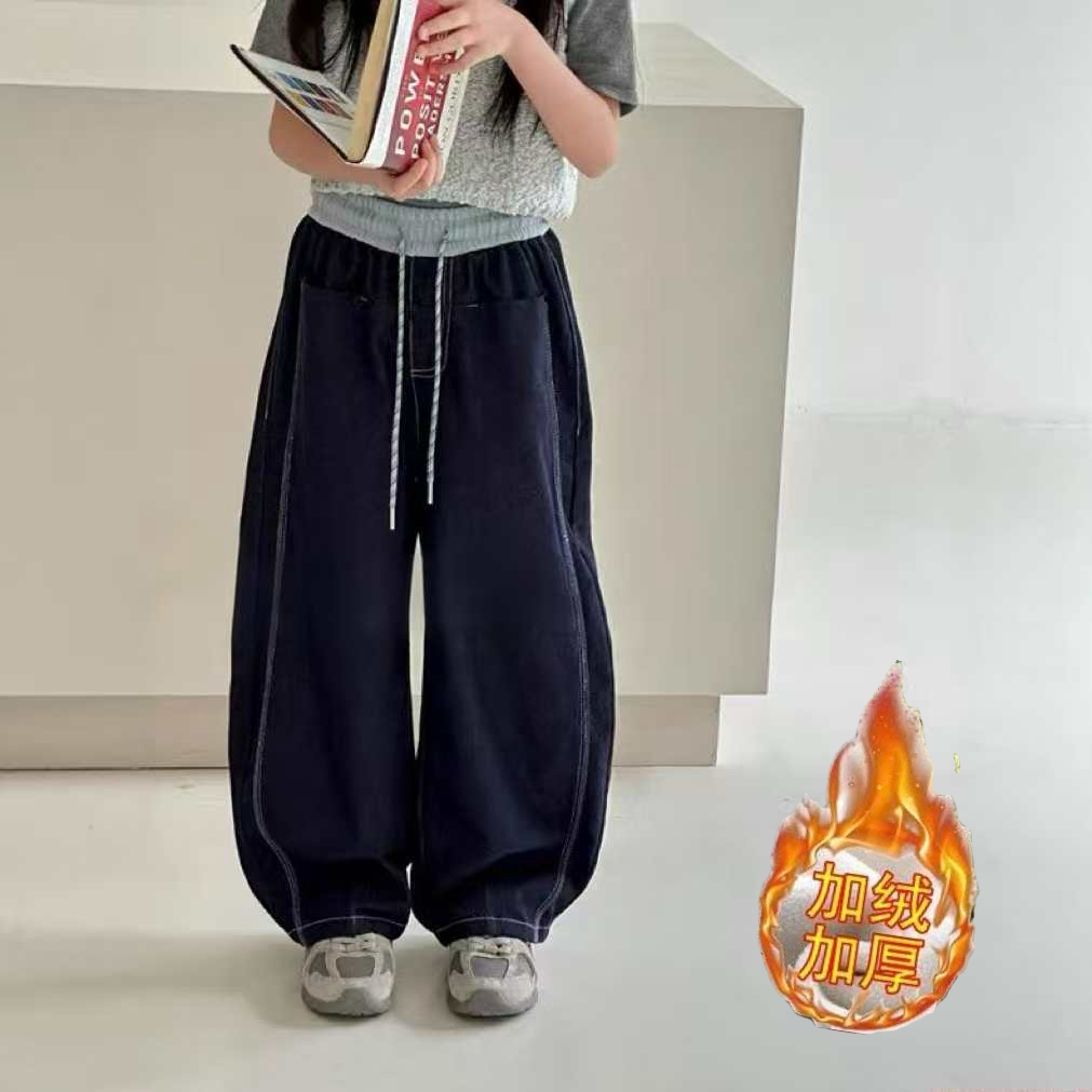 【加绒丹宁风】一体绒百搭高品质弯刀针织软牛仔蓝韩版简约休闲拼接