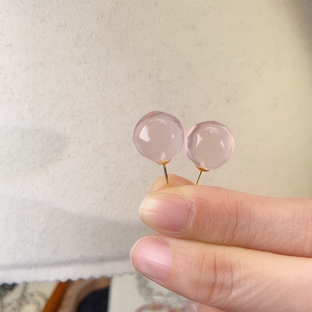 芙蓉石耳饰18K金镶嵌星光粉菠萝珠