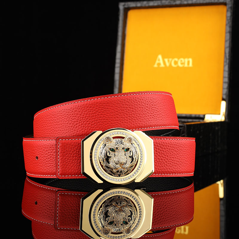 不锈钢老虎头新款皮带男士双面头层皮带真皮时尚潮流个性网红腰带