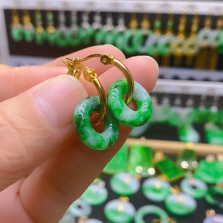 翡翠耳饰银S925镶嵌耳坠