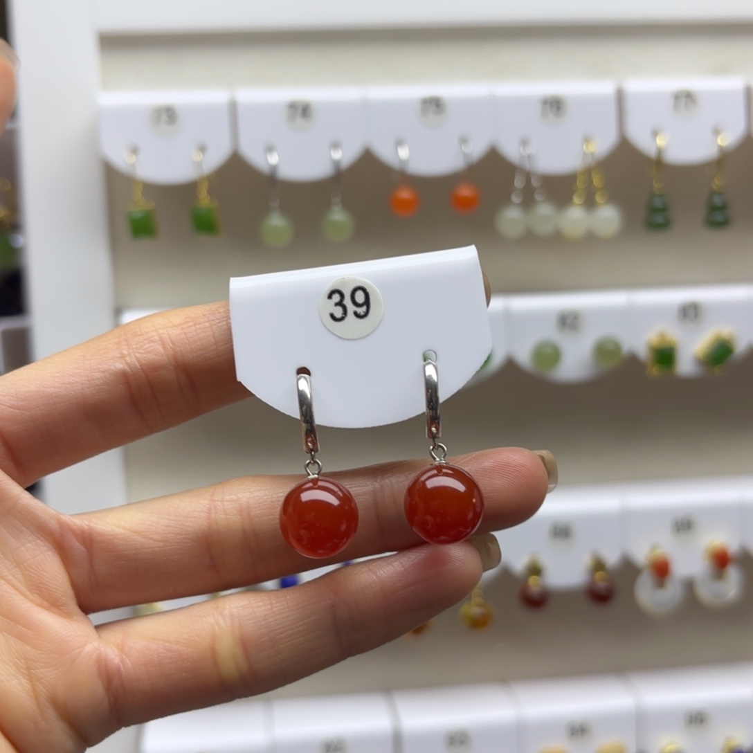 玛瑙/玉髓银S925镶嵌耳饰