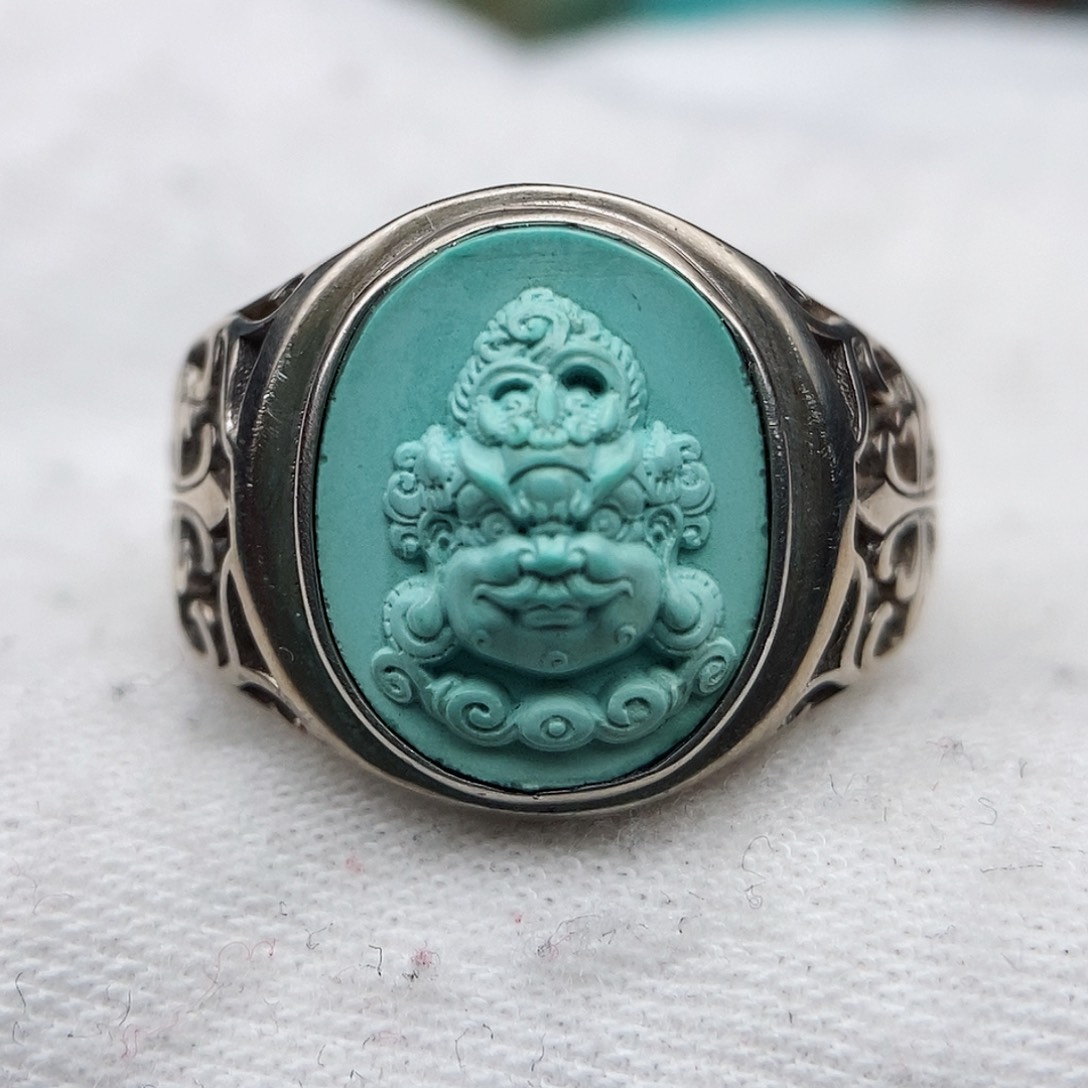 绿松石戒指银S925镀金镶嵌