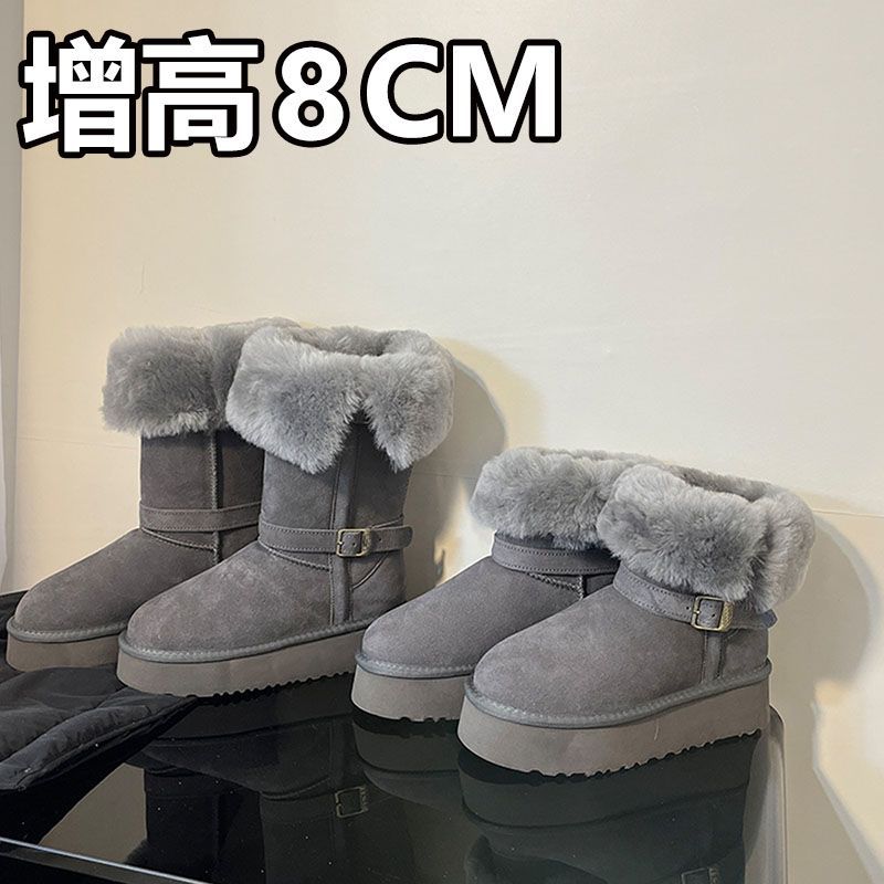 灰色高筒雪地靴女冬季加绒极寒保暖短靴2025新款两穿东北毛毛棉靴