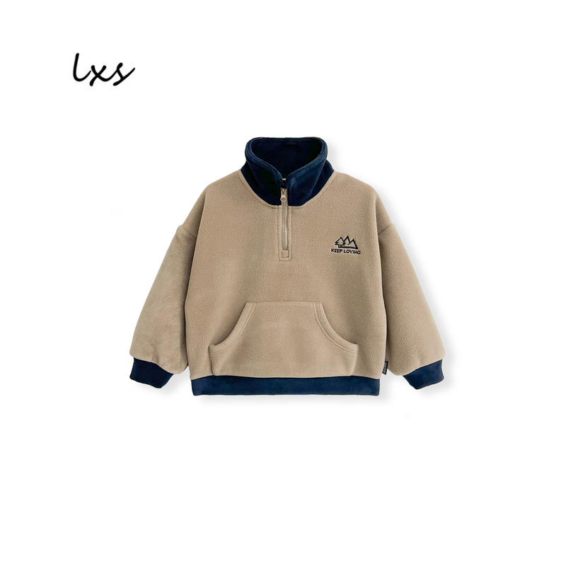 童装冬季双面奥粒绒韩版男童时尚百搭拼接半拉链保暖立领卫衣Q350