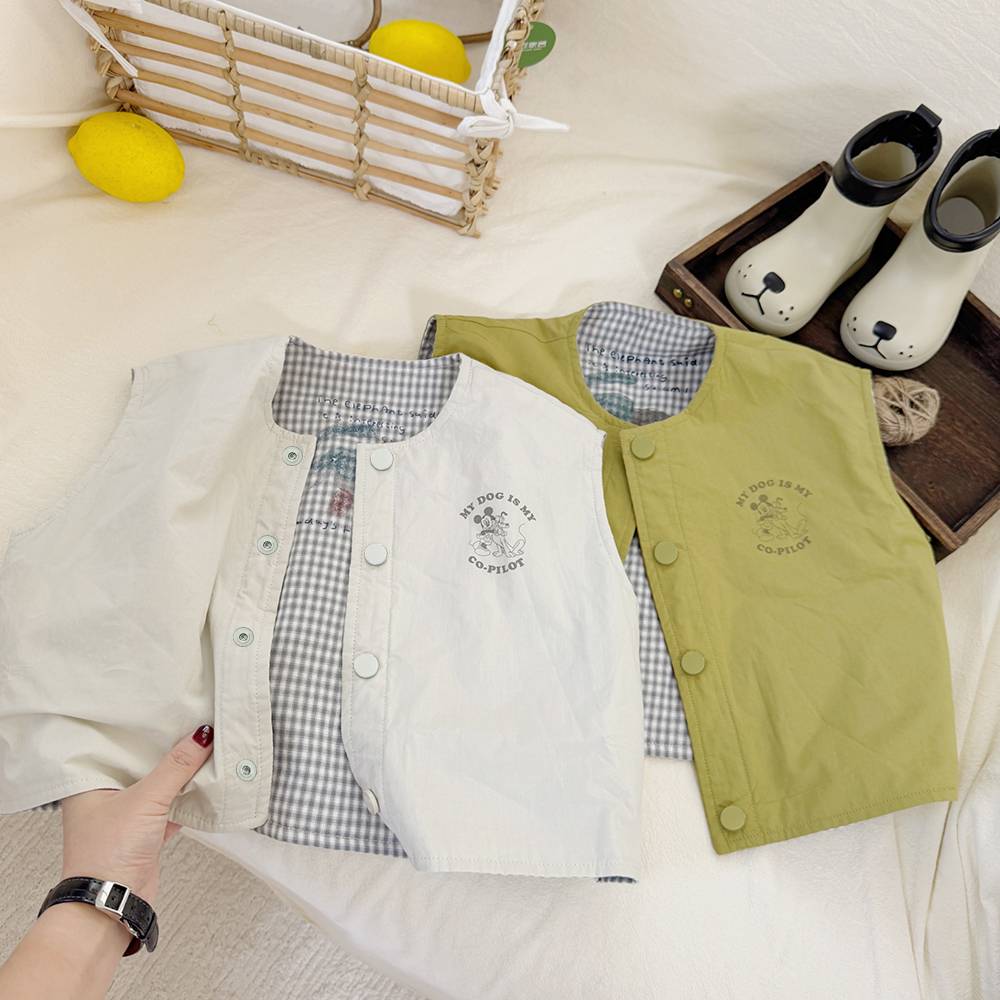 儿童双面穿夹棉马甲春秋外穿男童卡通韩版印花秋季女童洋气坎肩潮