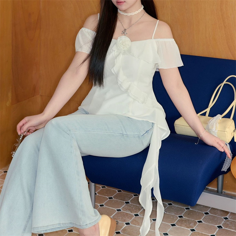 【亏米清苍】C-9004大码夏季新款胖mm气质温柔复古风雪纺衫