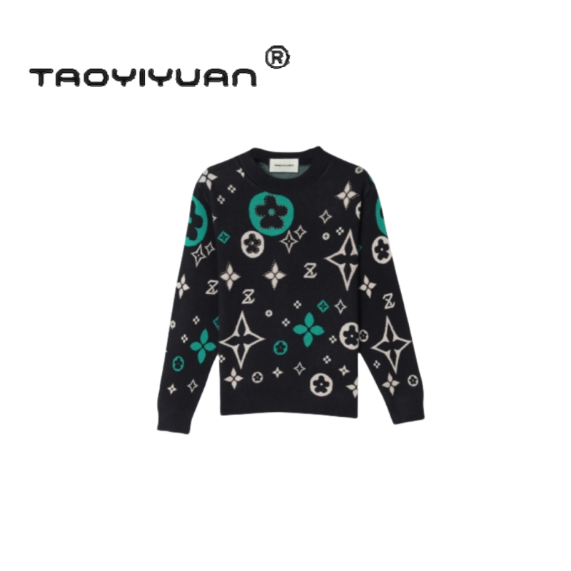 【宠粉专属】重工镶钻五角花菱格针织衫提花套头圆领毛衣女