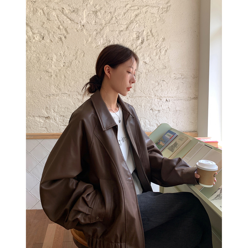 Vs what「拿手好酷」皮衣外套女短款pu皮夹克韩系复古翻领机车服
