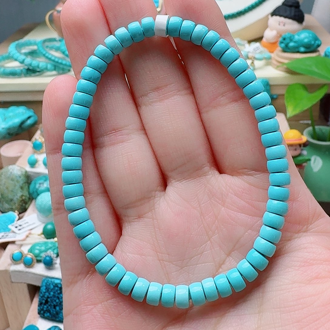 绿松石未镶嵌高瓷蓝直切手串5.2
