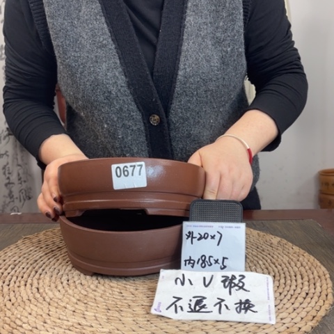 紫砂花盆微瑕紫泥浅圆到手两只0677