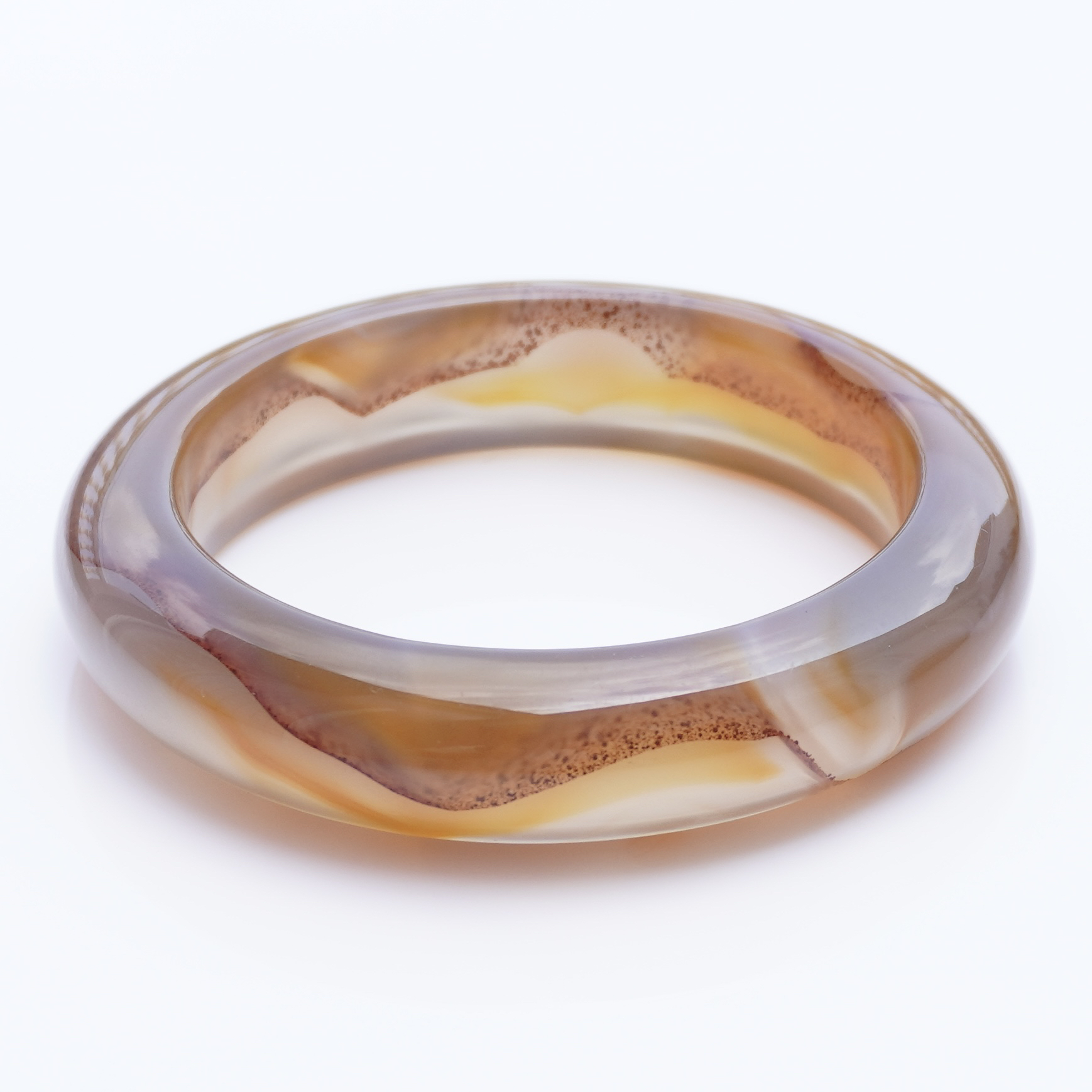 【阳琈珠宝】天然原矿意境飘纱玛瑙玉石手镯/圈口53/编号403