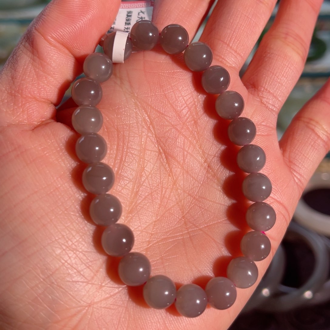 和田玉手链未镶嵌紫粉色卡8