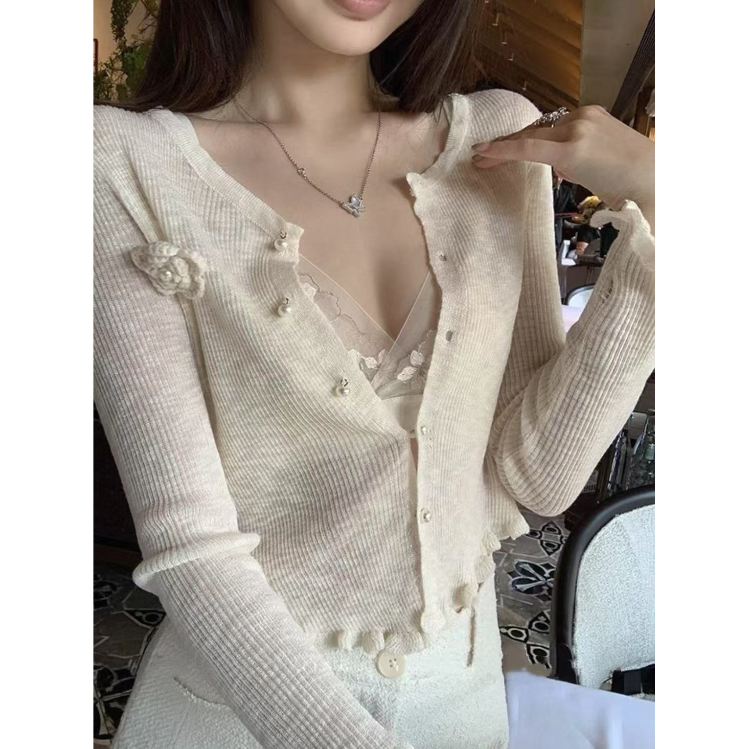 冰冰「凉感开衫」夏季时尚气质百搭洋气减龄设计感上衣BBX5SY3321