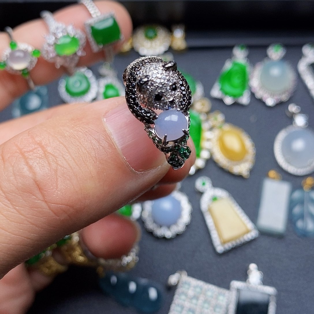 翡翠戒指银S925镶嵌戒指