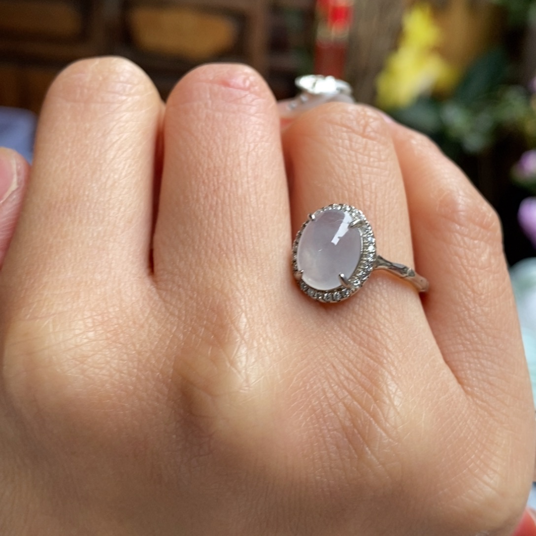 未镶嵌戒指翡翠白冰蛋面戒指