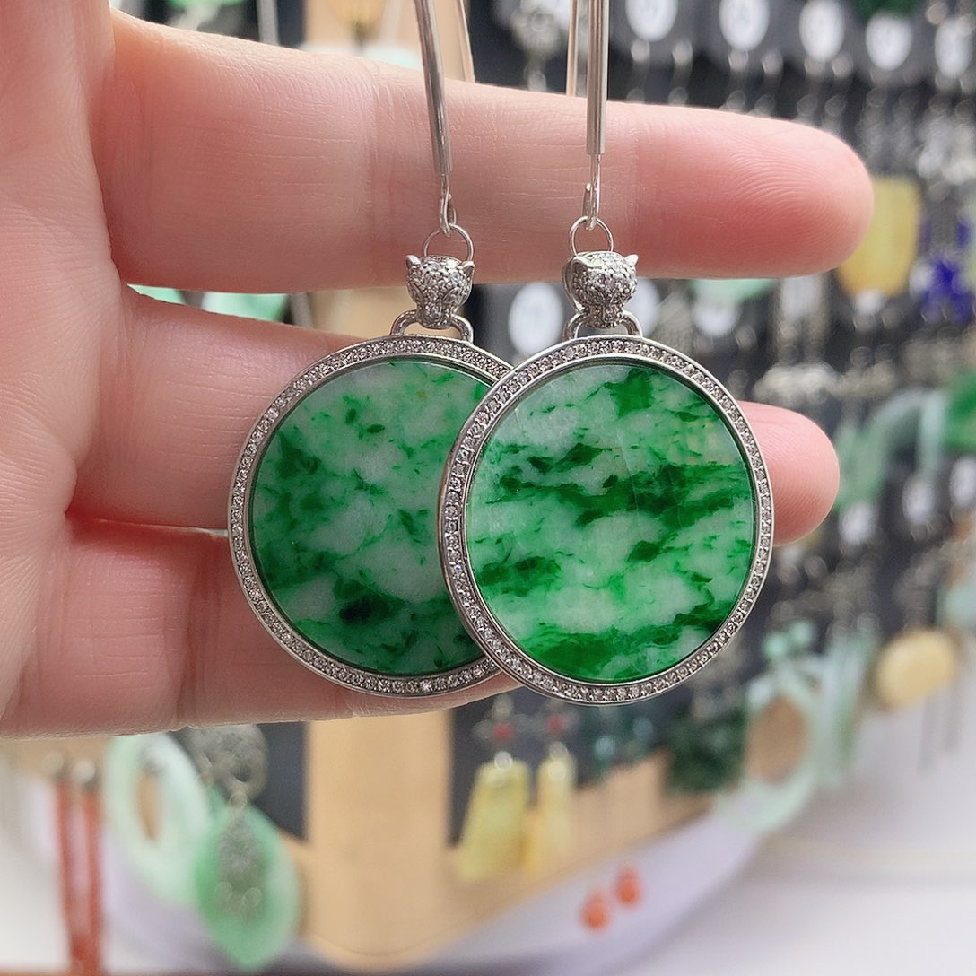 森***儿翡翠银S925镶嵌耳饰