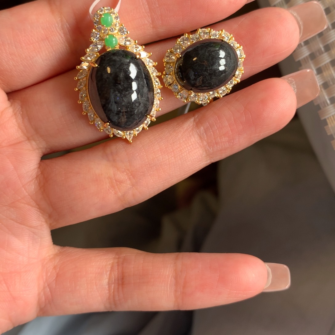 银S925镶嵌戒指翡翠吊坠