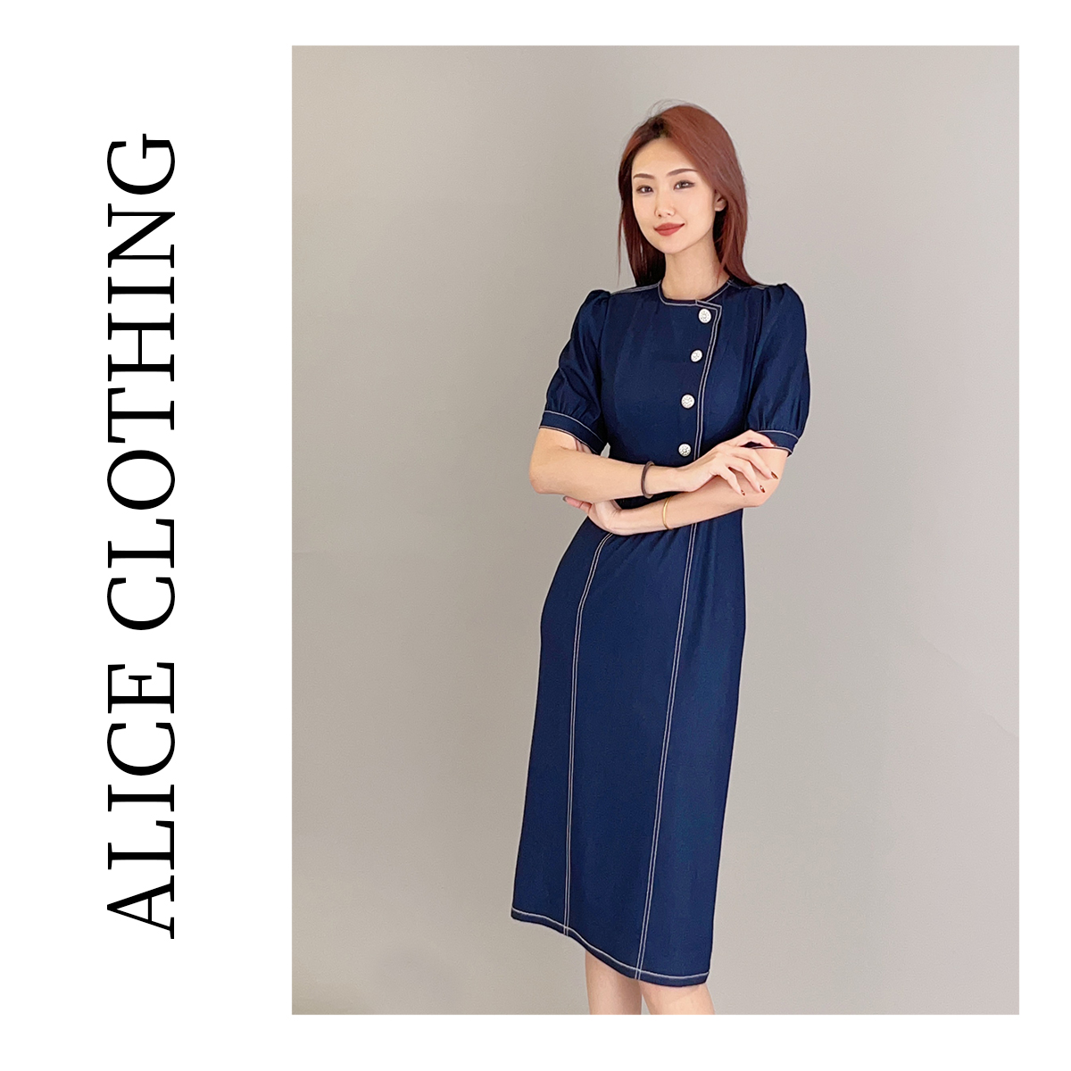 2【ALICE“自由如风”牛仔连衣裙】时髦通勤优雅拼色H2137131Q
