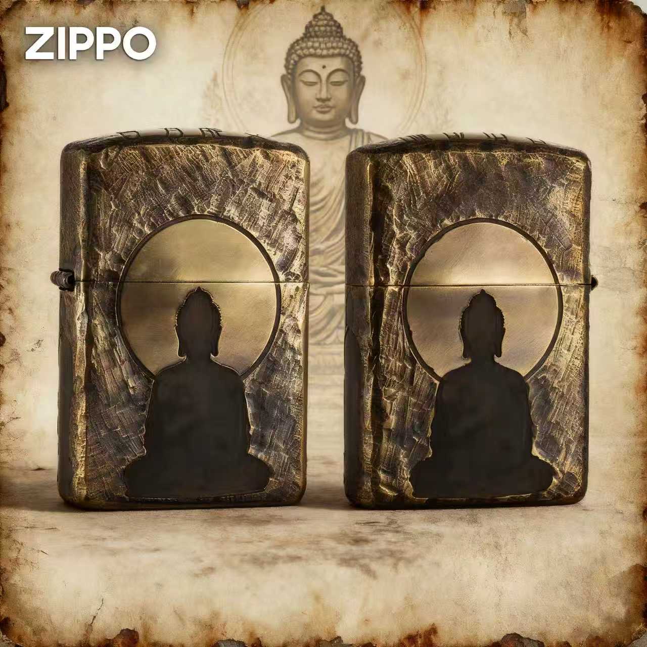 zippo美国正品爆款生日礼物黄铜做旧手雕四大皆空男士送礼DYX1H1