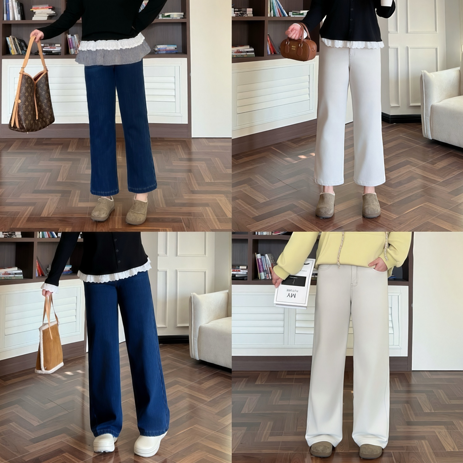 花契“布鲁塞尔”大码女装冬季显瘦200斤胖mm复古风牛仔裤16441-F