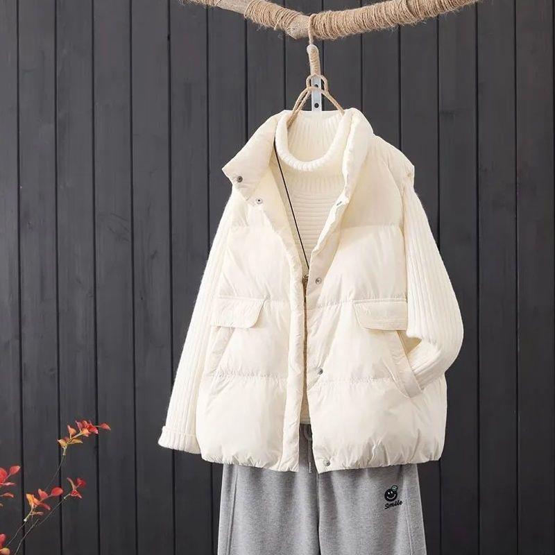 新款秋冬2025外穿马甲坎肩白鸭绒保暖外套女立领纯色马夹宽松百搭