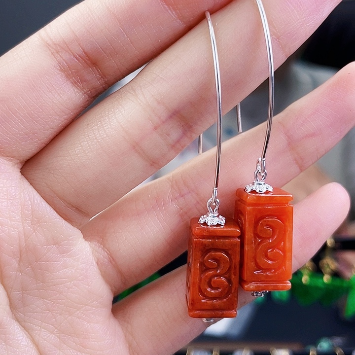 翡翠耳饰银S925镶嵌饰品