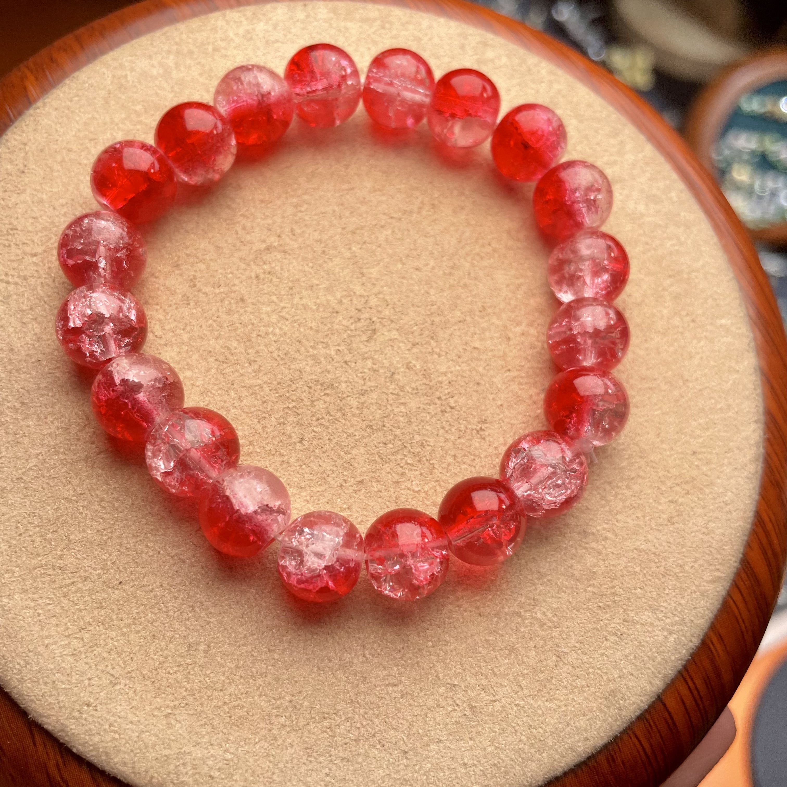 精品福利古法琉璃金太阳红色碎冰冰手串无礼盒-L049