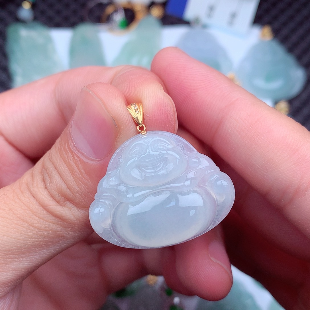 翡翠18K金镶嵌吊坠(不含链)