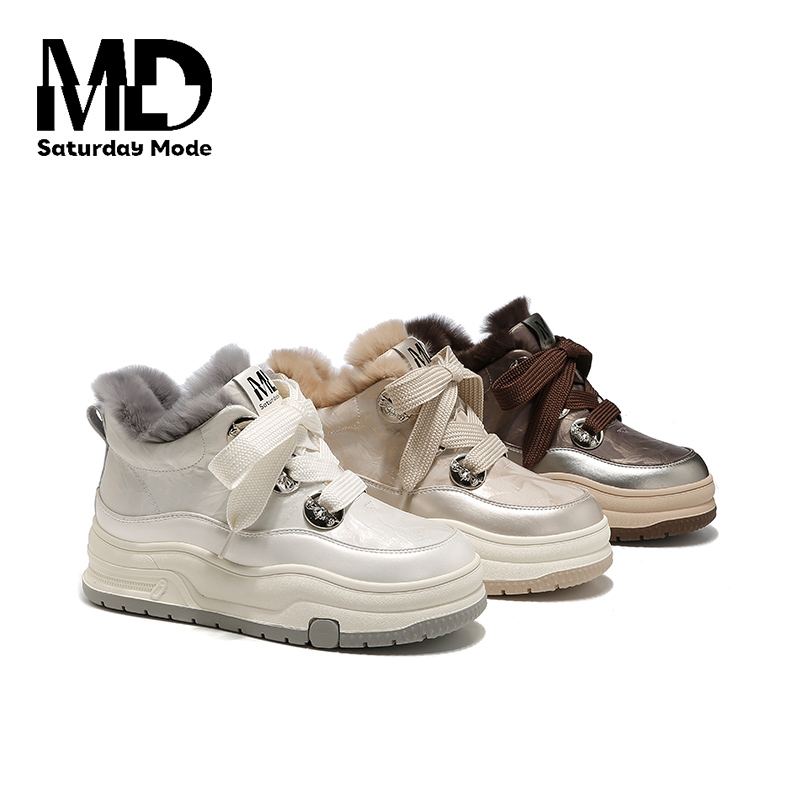SATURDAYMODE【山载薄雪】2025新厚底兔毛加绒高帮时尚百搭棉鞋/郭