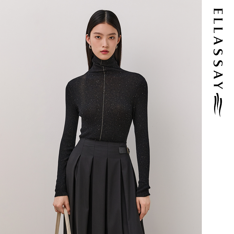 ELLASSAY歌力思2025秋季新款细闪高领修身针织衫女EWU363M00900