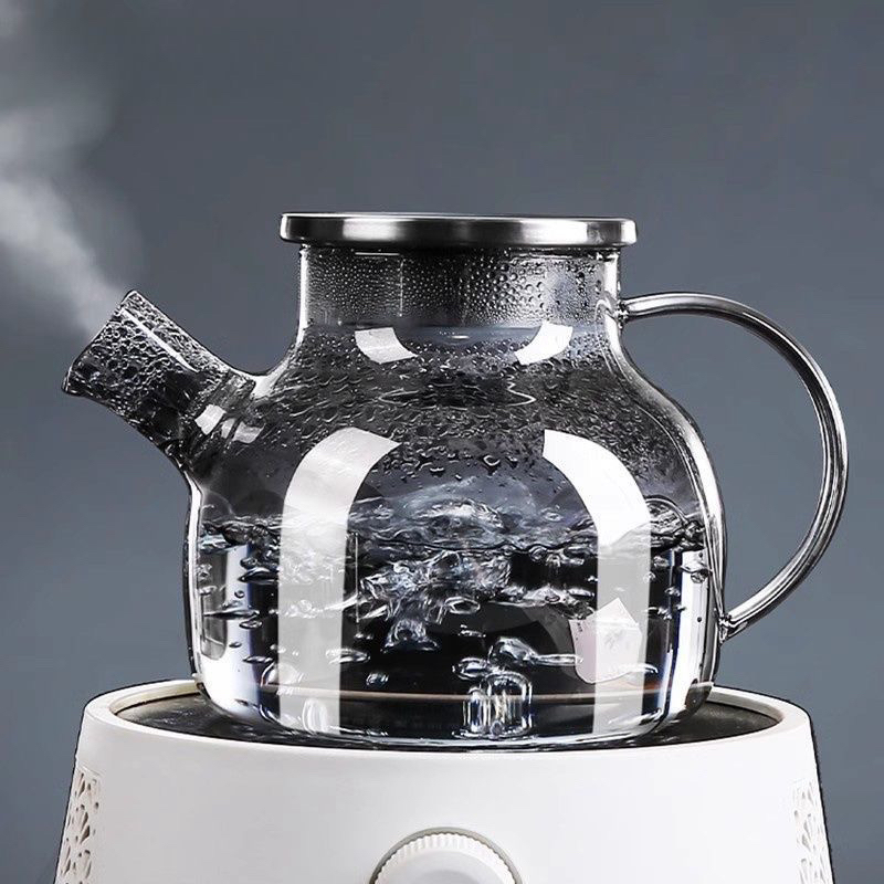 1000毫升透黑色玻璃茶壶高硼硅耐热家用煮茶壶冷水壶花茶壶轻奢风