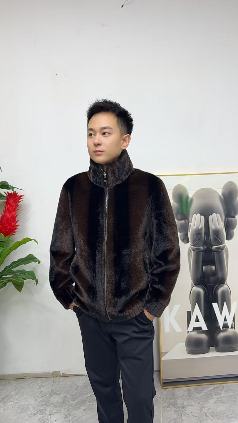 男士冬季高定轻奢新款欧绒外套加厚保暖立领双面双穿