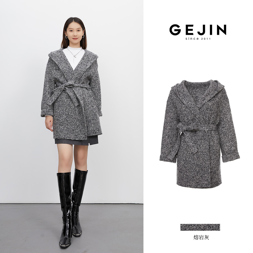 GEJIN/歌锦秋冬立领剪裁高级质感连帽圈圈昵双面大衣9422582415