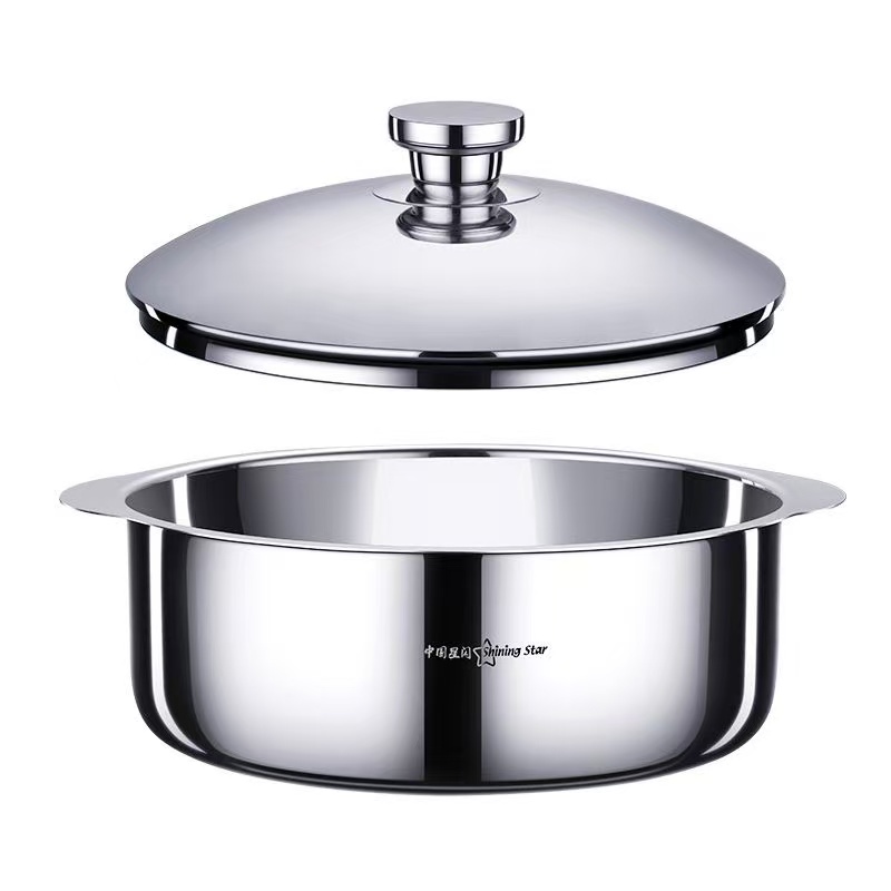 带盖圆盘304不锈钢干锅小龙虾盘多用海鲜盘双耳加深平底菜盆