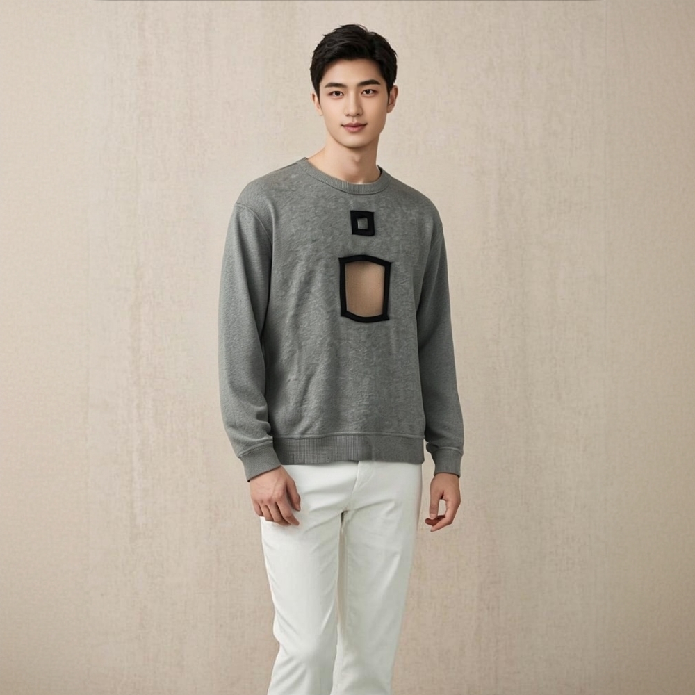 99新 BURBERRY/博柏利 15965793 镂空设计圆领灰色卫衣 M码