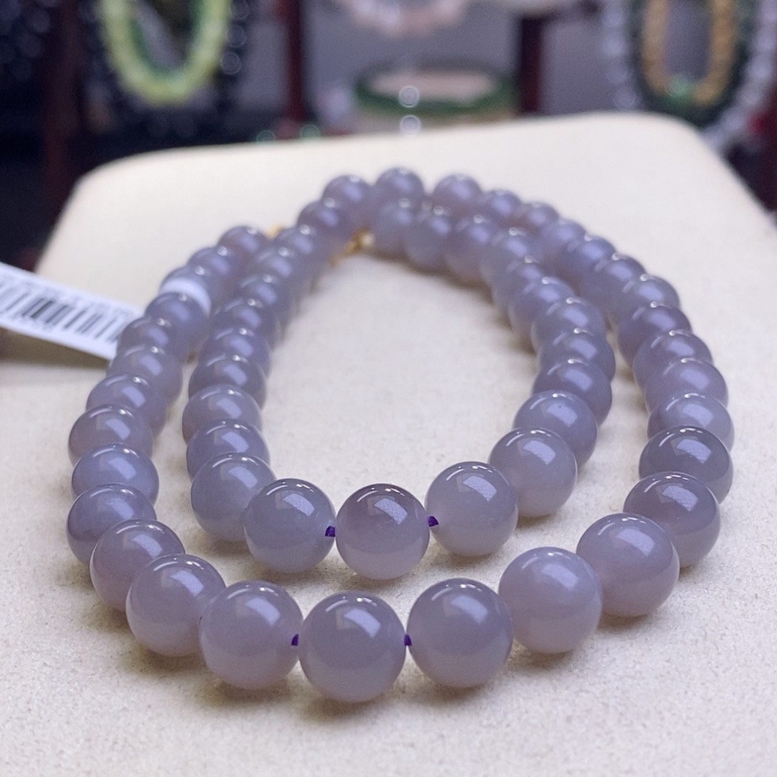 和田玉烟紫银镶妈妈链8MM未镶嵌