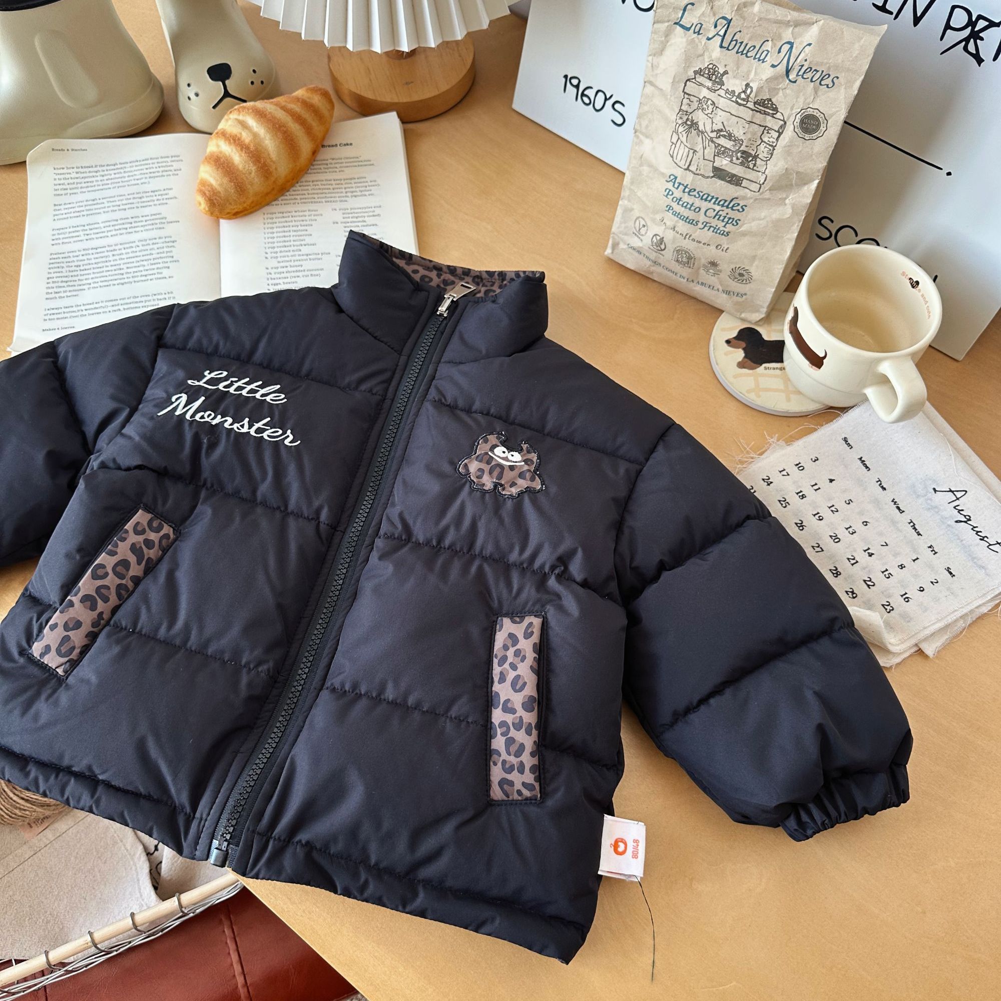 【双面豹纹】DW256391橘止皮25男童冬双面90白鸭绒羽绒外套