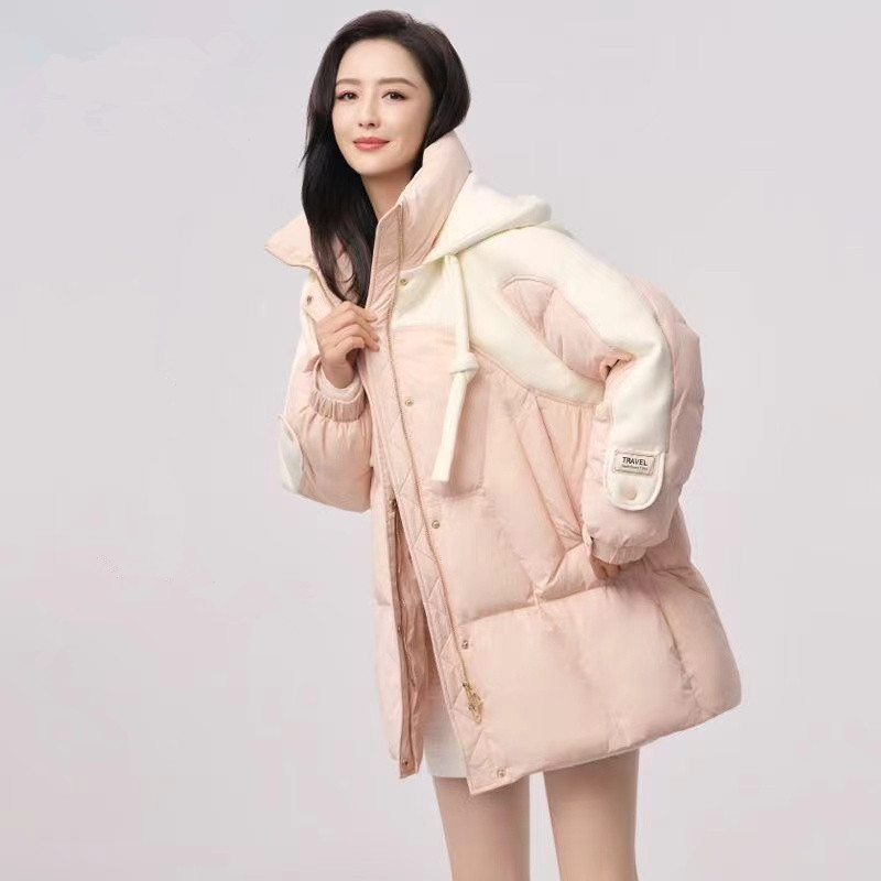 2025款棉服女中长款多巴胺韩版宽松时尚洋气拼接设计感保暖外套
