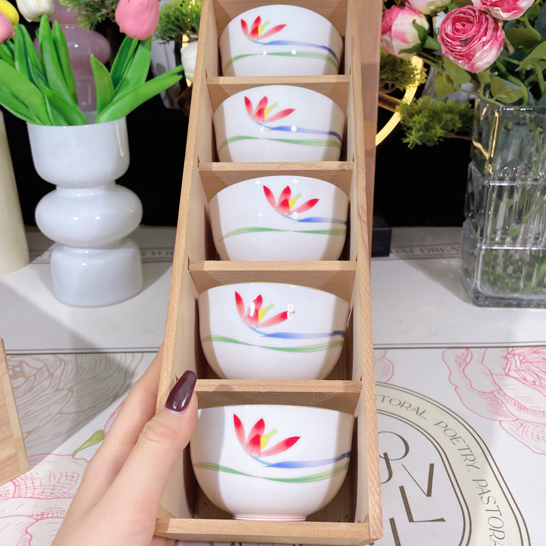 香兰社中古茶杯 红色细兰花一套