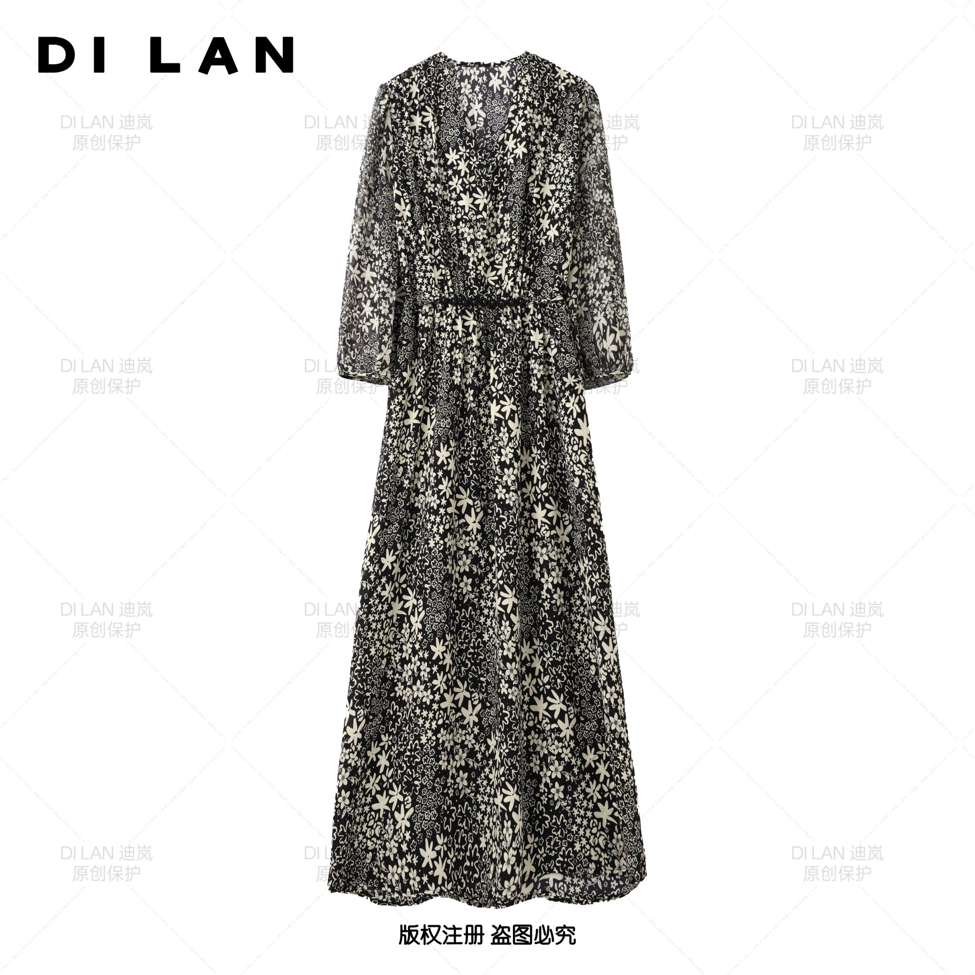 【黑天鹅A】法式连衣裙女新款气质显瘦穿搭时尚洋气印花长裙2589