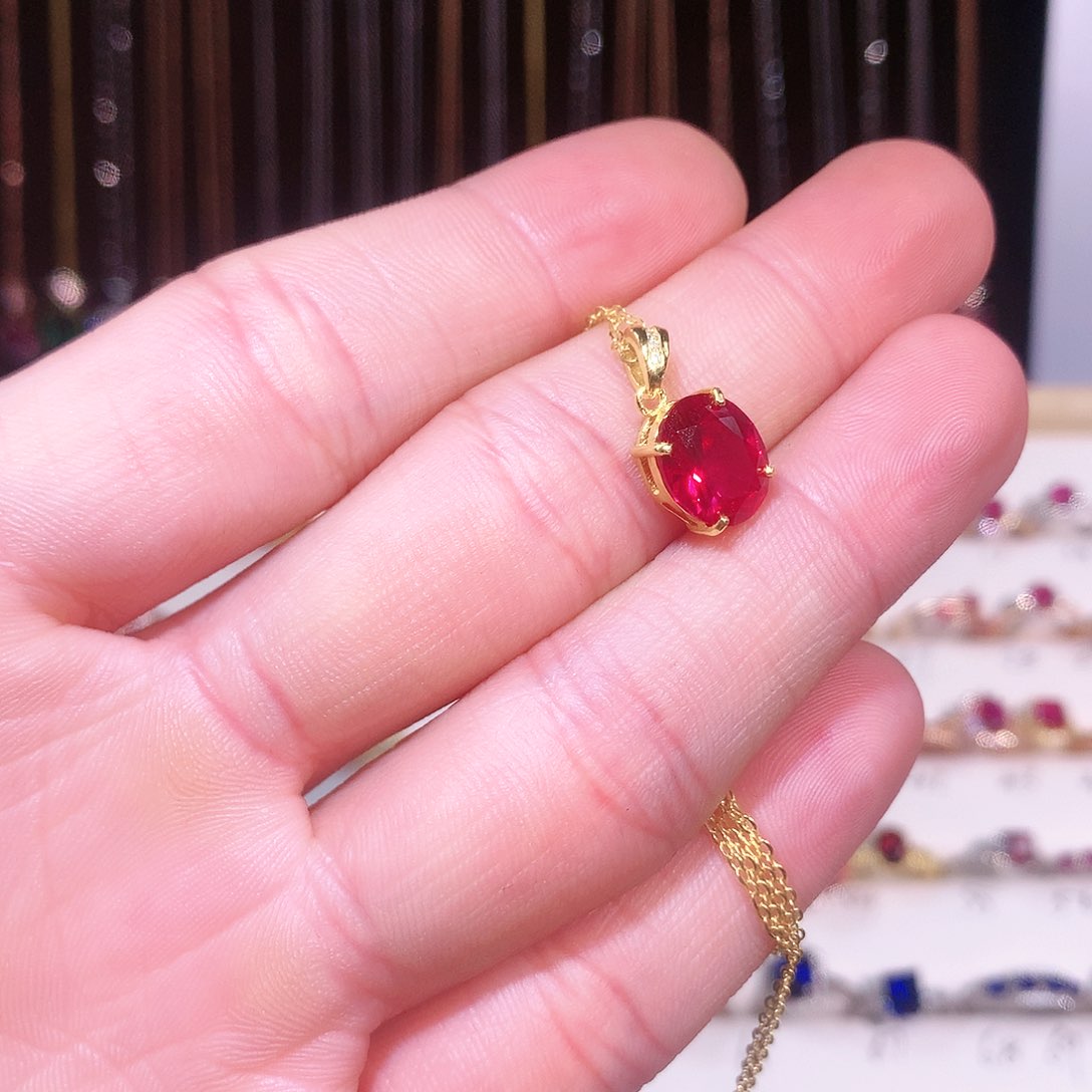 红宝石吊坠(赠链)银S925镶嵌
