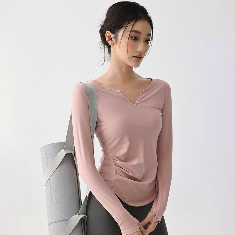 速干跑步健身长袖宽松修身瑜伽服女收腰普拉提训练时尚运动上衣