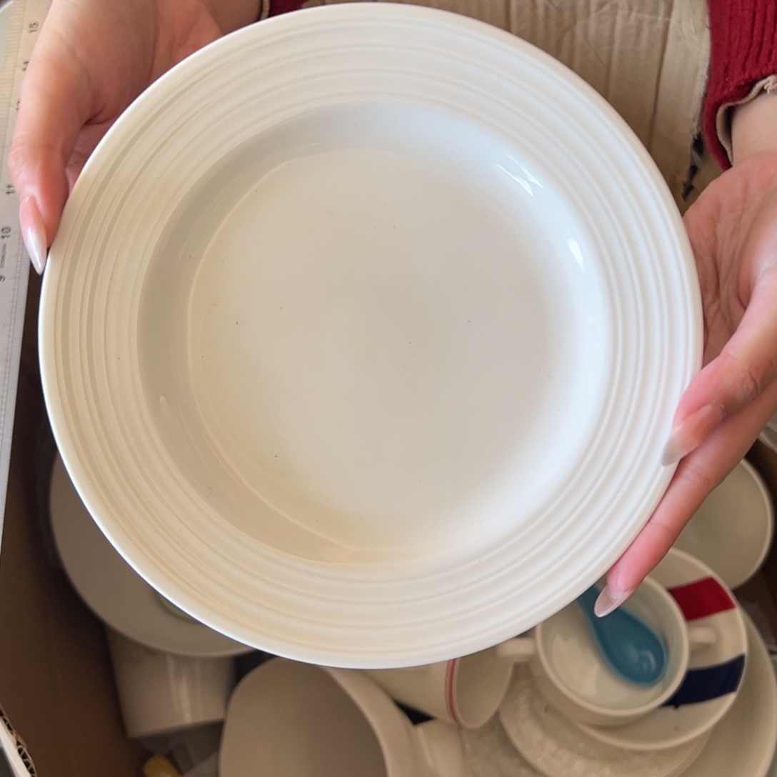 新骨瓷164瑕疵慎拍暖白浮雕 圈圈8.5寸  菜盘全标