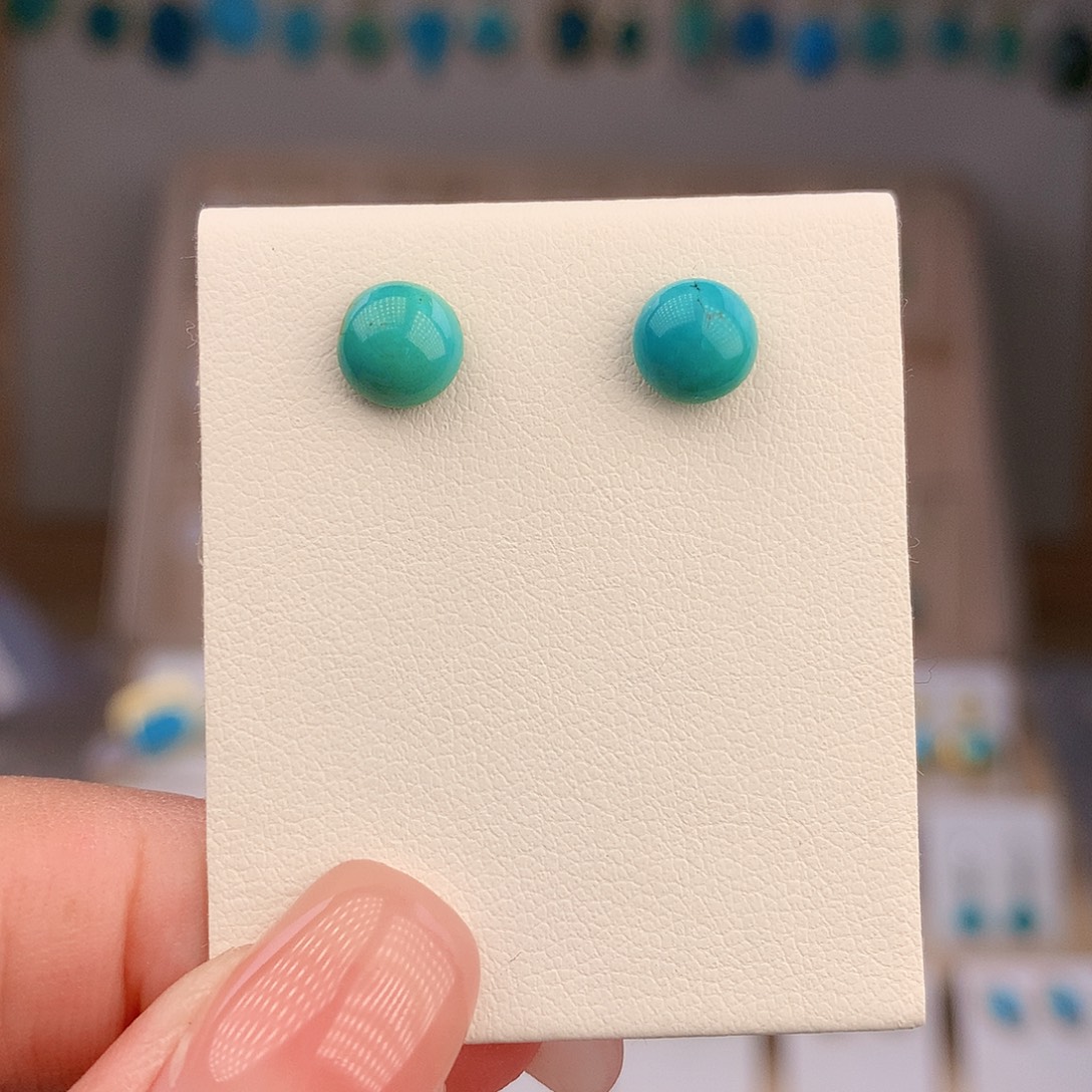 绿松石银S925镶嵌耳饰